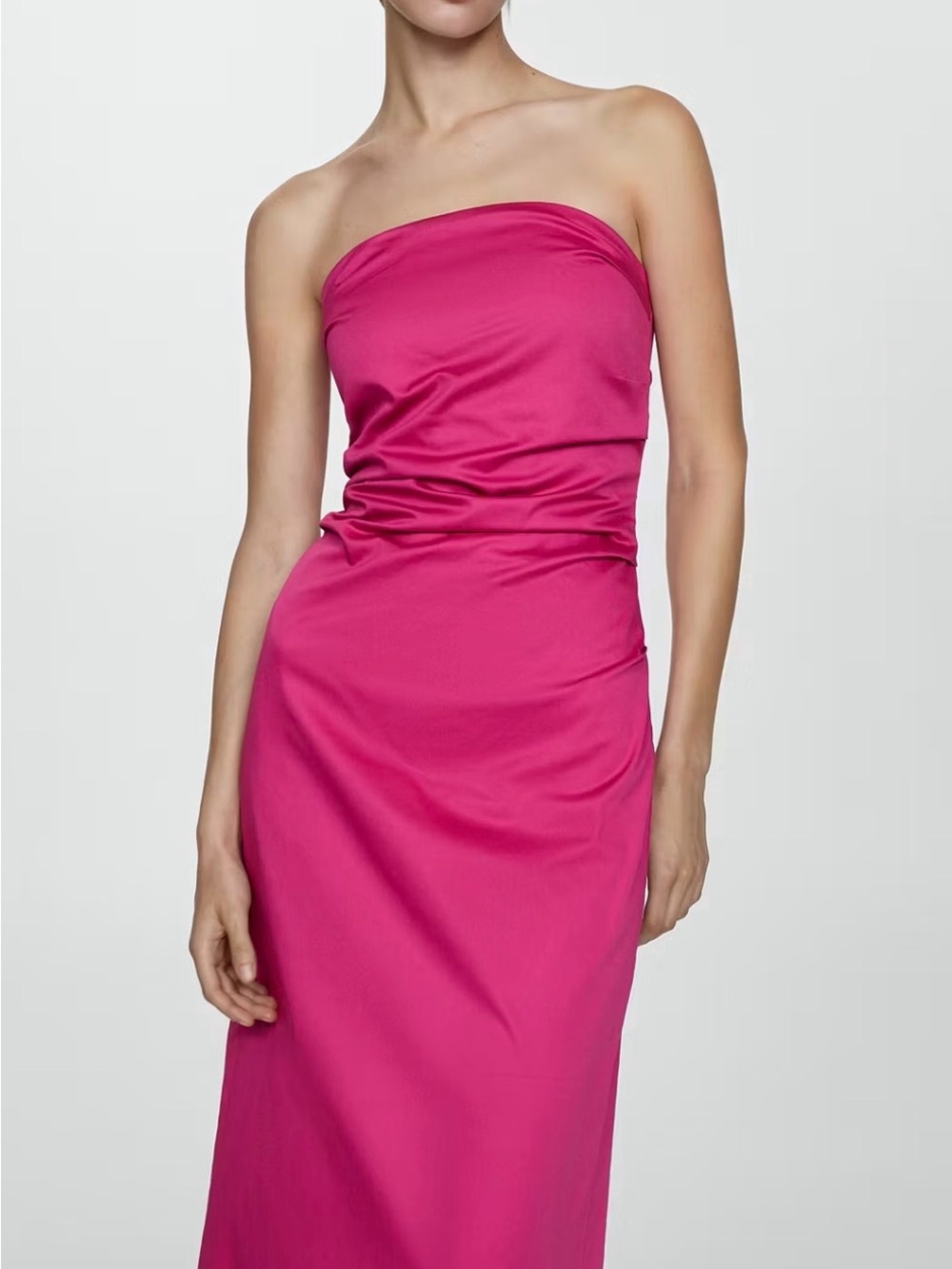 Mango Strapless Midi Dress in Hot Pink